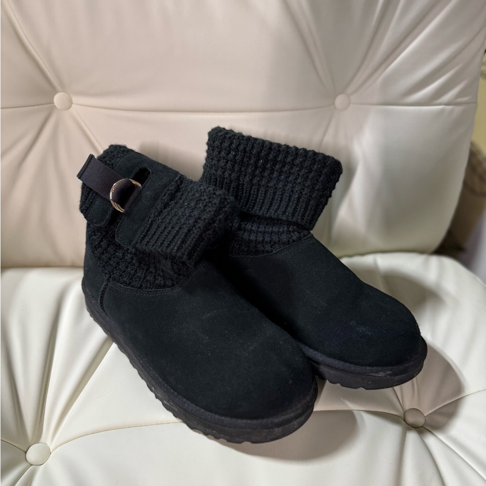 UGG Black Ankle Boots with Knit Cuff